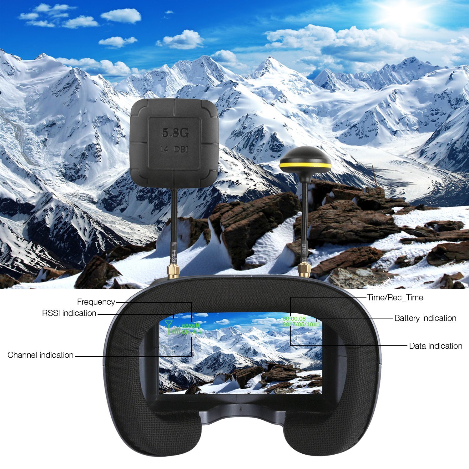 008D 5.8G 40CH 4.3 İnç 800*480 - Skyzone Cobra X V2 Fpv Goggles incelemesi ve fiyatı